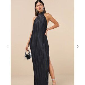 Lulus Gwenny Dark Navy Satin Plisse Maxi Dress Blue - Size M